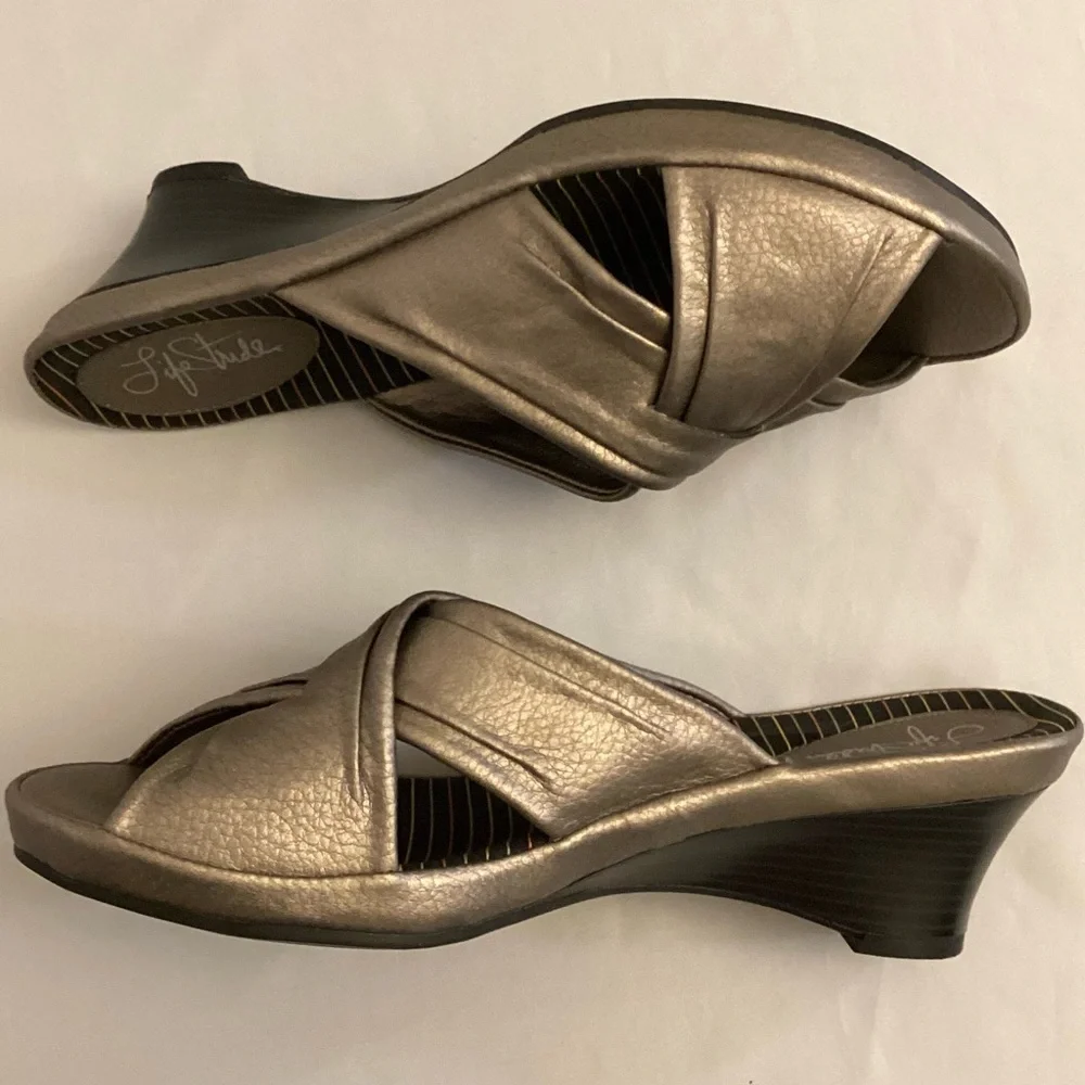 Life Stride Bronze Metallic Slip-On Heeled Sandals